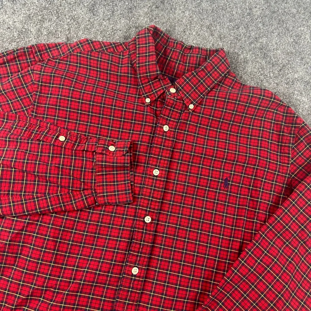 Ralph Lauren Button Down Shirt Mens XXL Red‎ Plaid Long Sleeve Cotton Casual